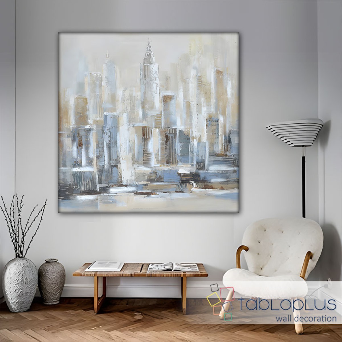 Abstract City under Snow II Textured Partial Oil Painting